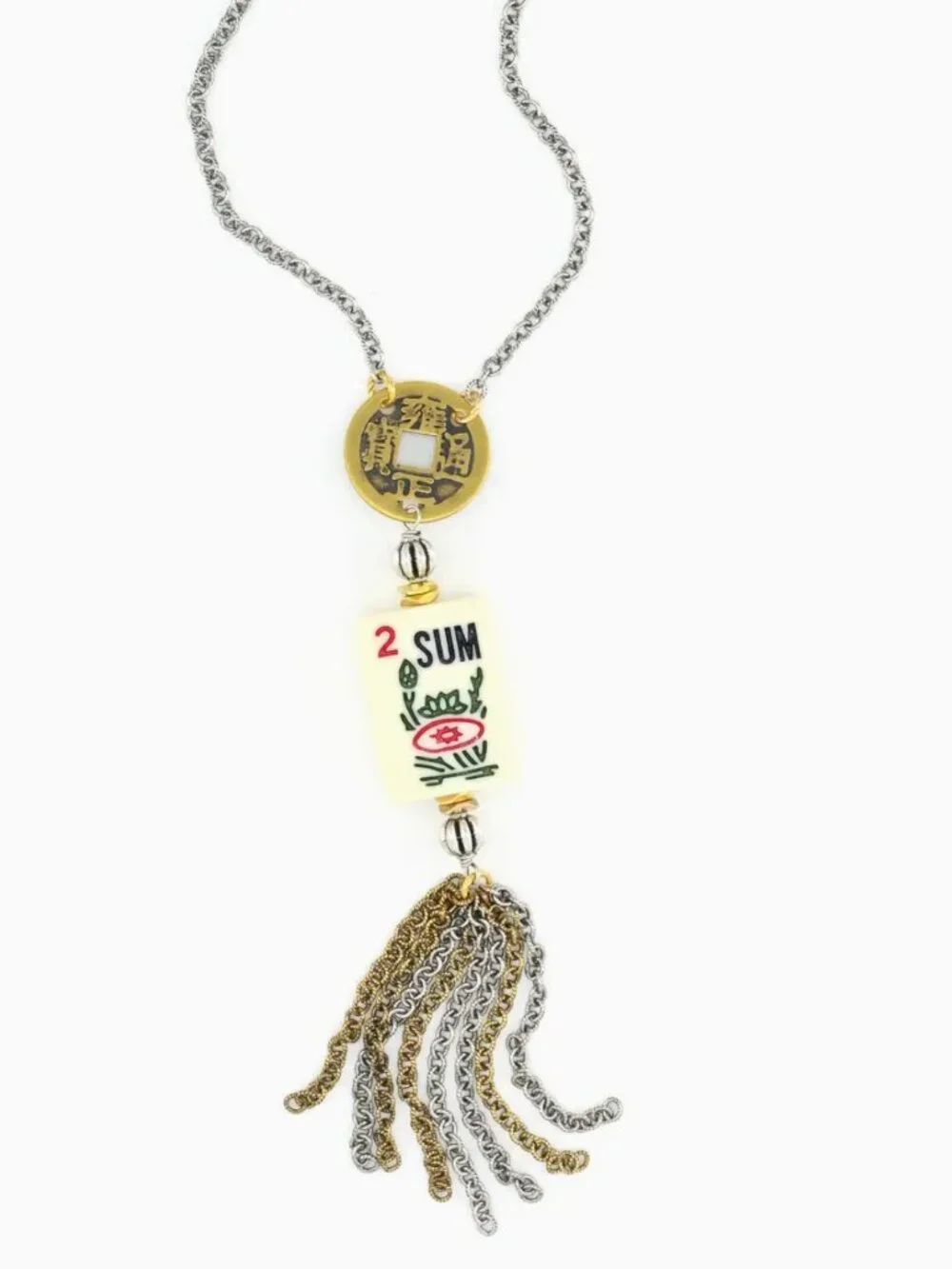 Go West! Julio Designs Mahjong Tile Tassel Necklace - West Wind - NWT